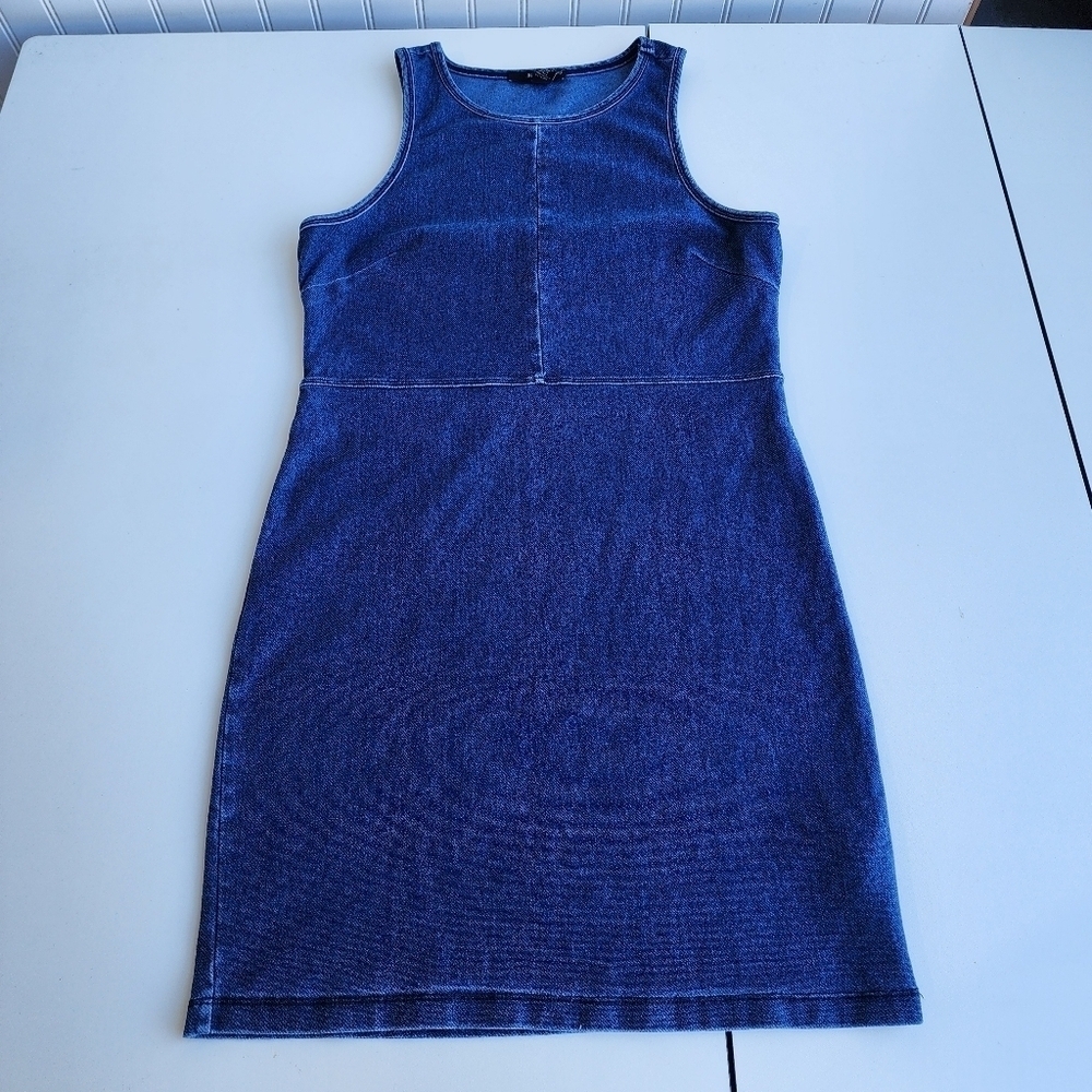 FOREVER 21 Stretch Denim TANK Dress Junior's Dark Blue Casual Stretch Sz M